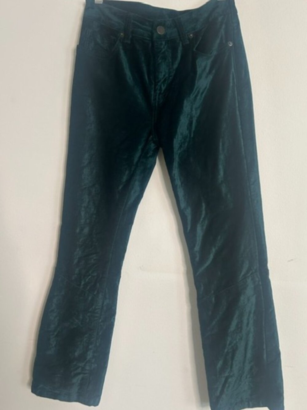Free People Plush Crushed Bold Forest Green Velvet Flare Boot Cut Pants